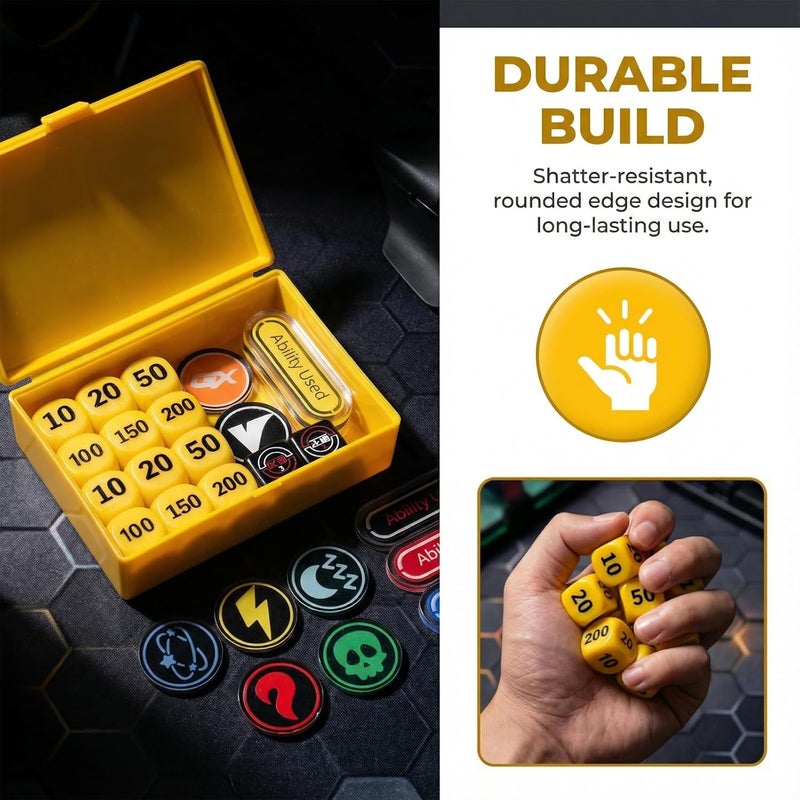 JEPISADI 33-Piece TCG Damage Counter dice Set with Status Markers, VSTAR & GX Cards - TCG Accessories in Storage Box (Classic Color) - Image 5
